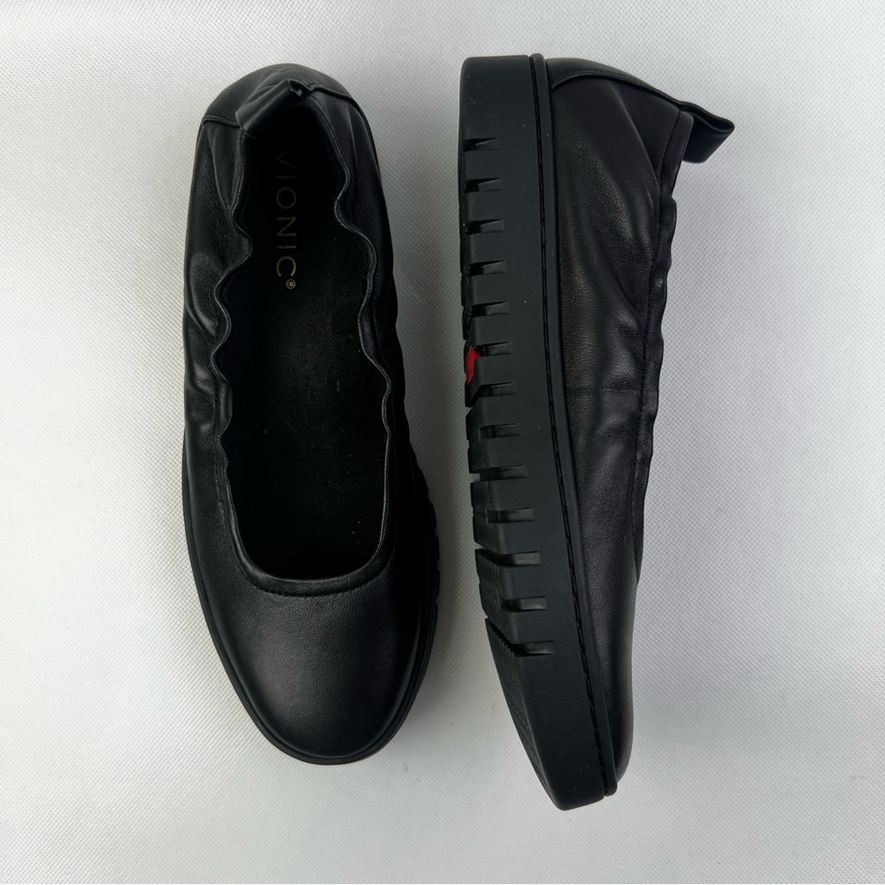 Vionic Women's Uptown Ballet Slip-ons Loafer Black Leather Size 6.5